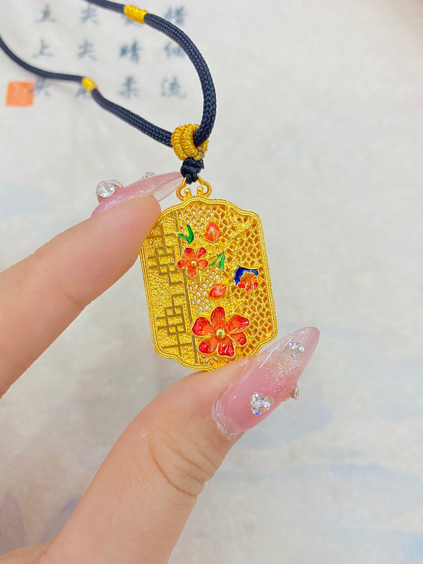 Flowering enamel pendant